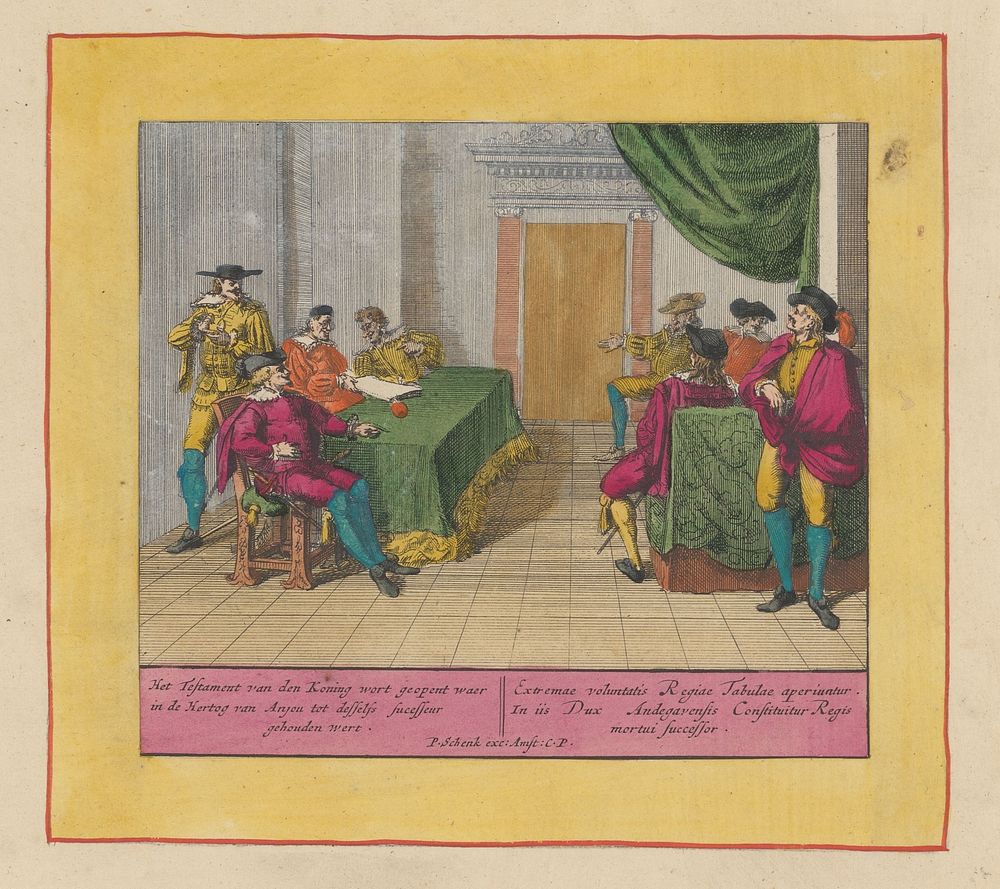 Testament van koning Karel II van Spanje wordt geopend, 1700 (1706 - 1720) by Pieter Schenk I, Pieter Schenk I, Staten van…