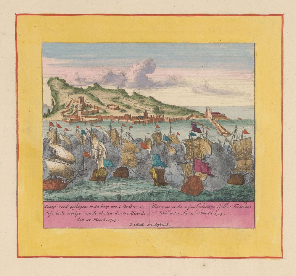 Zeeslag bij Gibraltar, 1705 (1707 - 1720) by Pieter Schenk I, Pieter Schenk I, Staten van Holland en West Friesland and Anna…