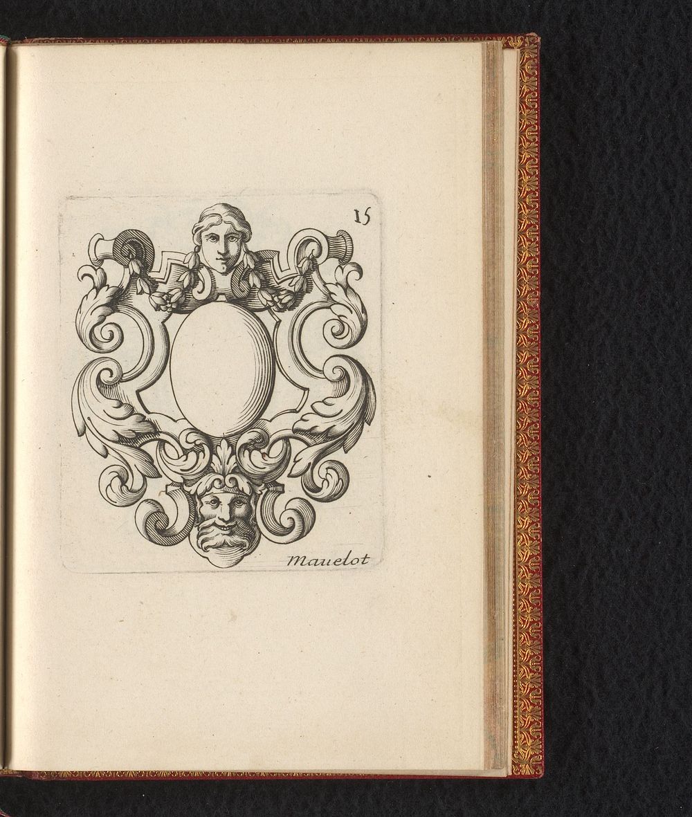 Cartouche met twee mascarons (1685) by Charles Mavelot