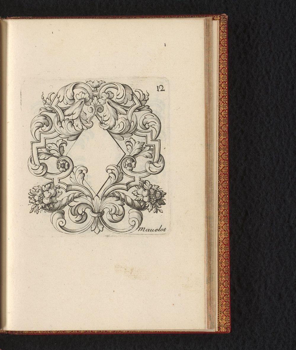 Cartouche met ruitvormig medaillon en hoornen des overvloeds (1685) by Charles Mavelot
