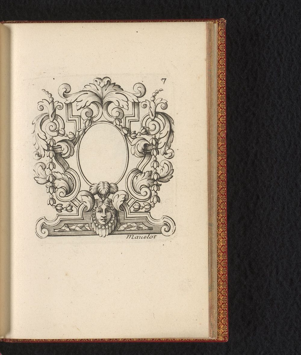 Cartouche met rolwerk en mascaron (1685) by Charles Mavelot