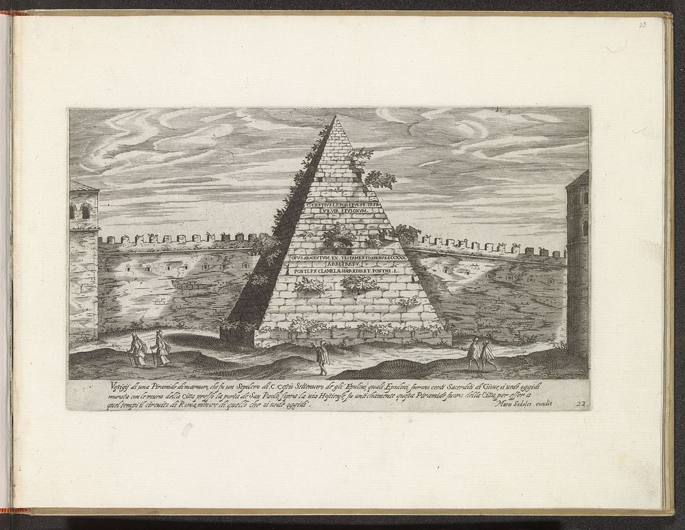 Piramide van Cestius (1624 - 1650) by Aegidius Sadeler II, Etienne Dupérac and Marcus Sadeler