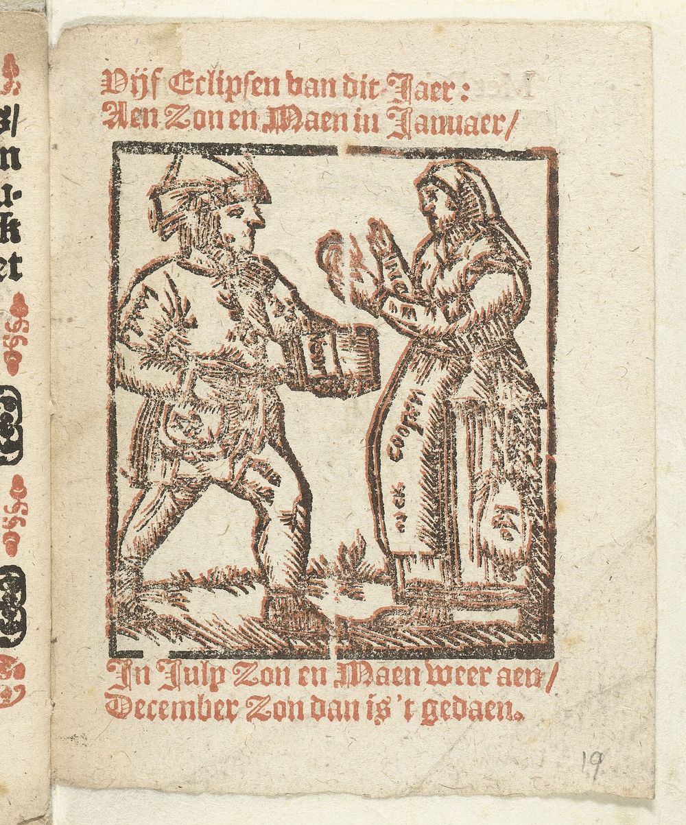 Bladzijde met staande figuren van een kramer en een vrouw, 1712 (1712) by anonymous and weduwe Slegers