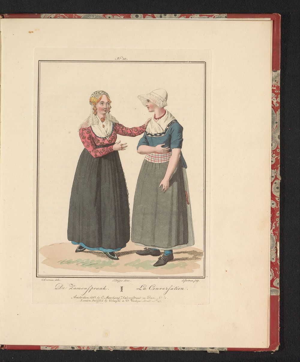 Een Katwijkse en een Volendamse vrouw (1806 - 1807) by Ludwig Gottlieb Portman, Cornelius Overman, Jan Willem Pieneman…