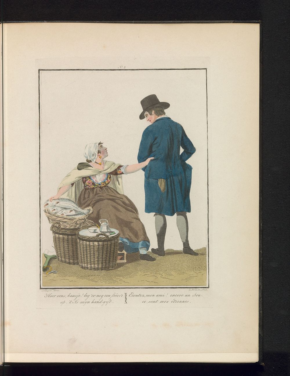 Visverkoopster en klant (1829) by Ludwig Gottlieb Portman, Jacques Kuyper, Jan Willem Pieneman, Jacques Kuyper and Evert…