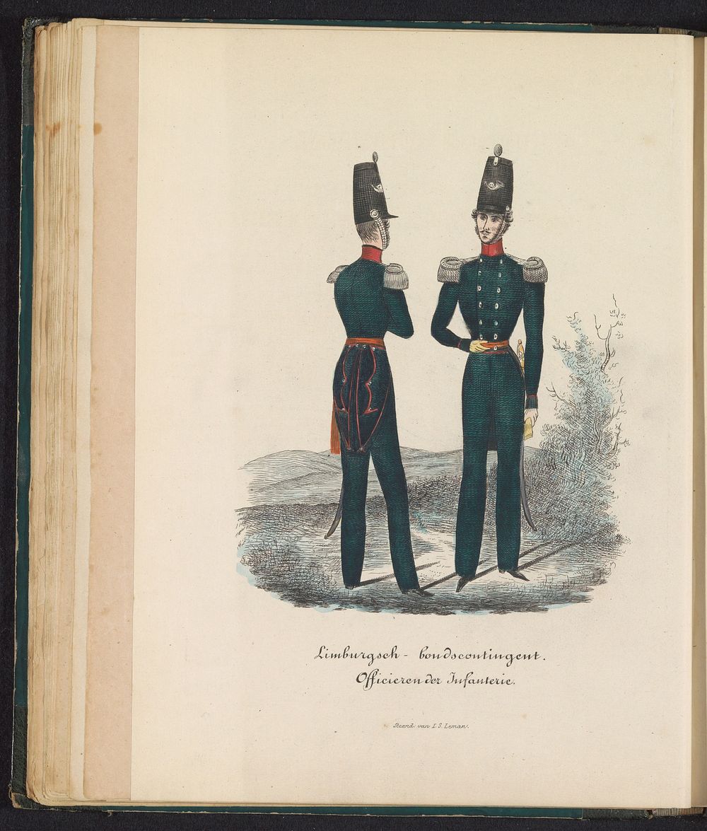 Uniform van de officieren van de infanterie van het Limburgs Bondscontingent, 1845 (1845) by Louis Salomon Leman and Louis…