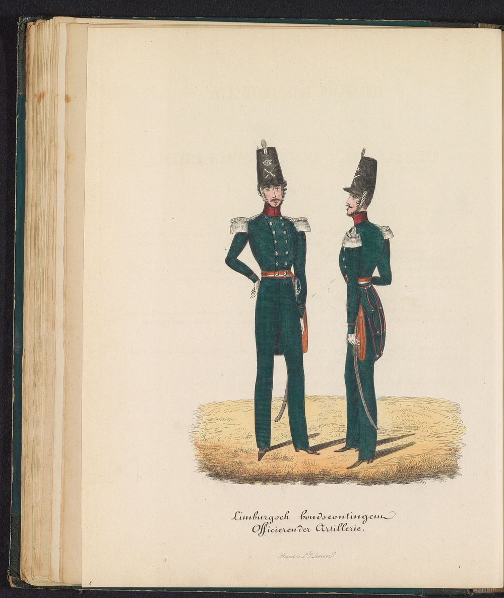 Uniform van de officieren van de artillerie van het Limburgs Bondscontingent, 1845 (1845) by Louis Salomon Leman and Louis…