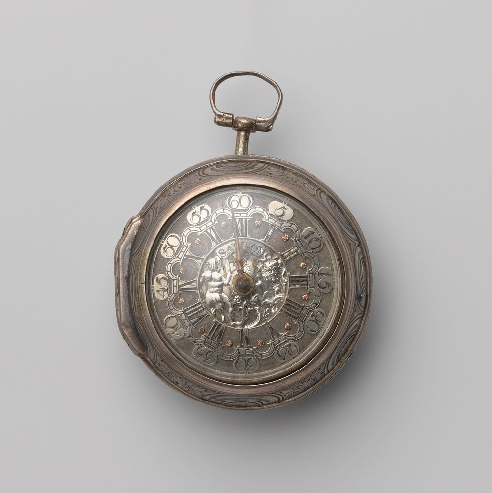 Horloge van zilver, in een gedreven zilveren kast (c. 1740 - c. 1760) by Samson uurwerkmaker