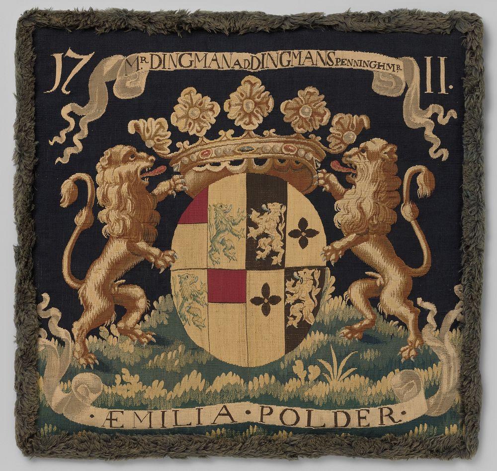 Kussenovertrek met het wapen van Emiliapolder (1711) by Christiaen van Eurck