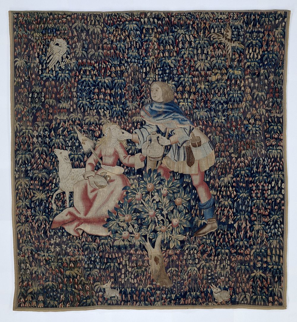 Millefleurs met herder en herderin (fragment) (c. 1500 - c. 1525) by anonymous