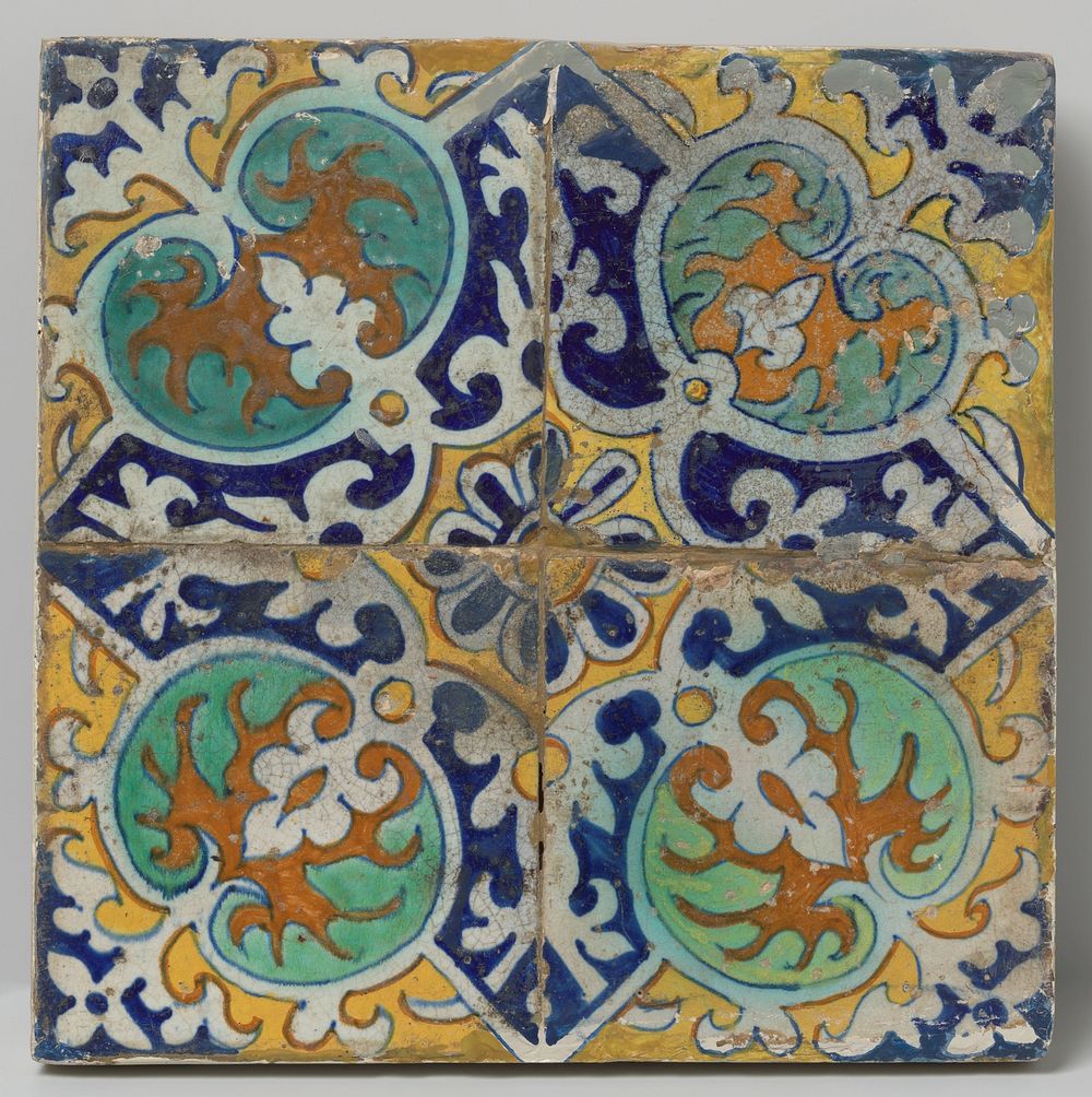 Veld van vier gepolychromeerde tegels (c. 1560 - c. 1600) by anonymous