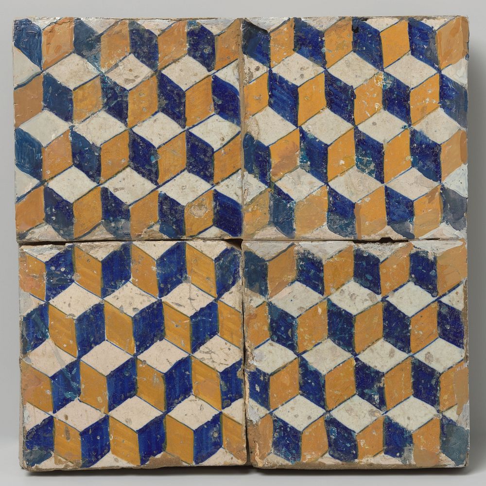 Veld van vier tegels met blokkenpatroon (c. 1630 - c. 1660) by anonymous