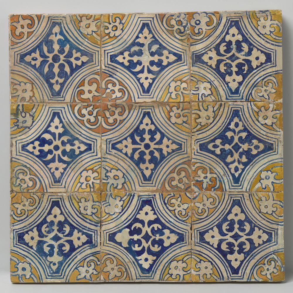 Veld van negen tegels met bladpatroon (c. 1560 - c. 1600) by anonymous