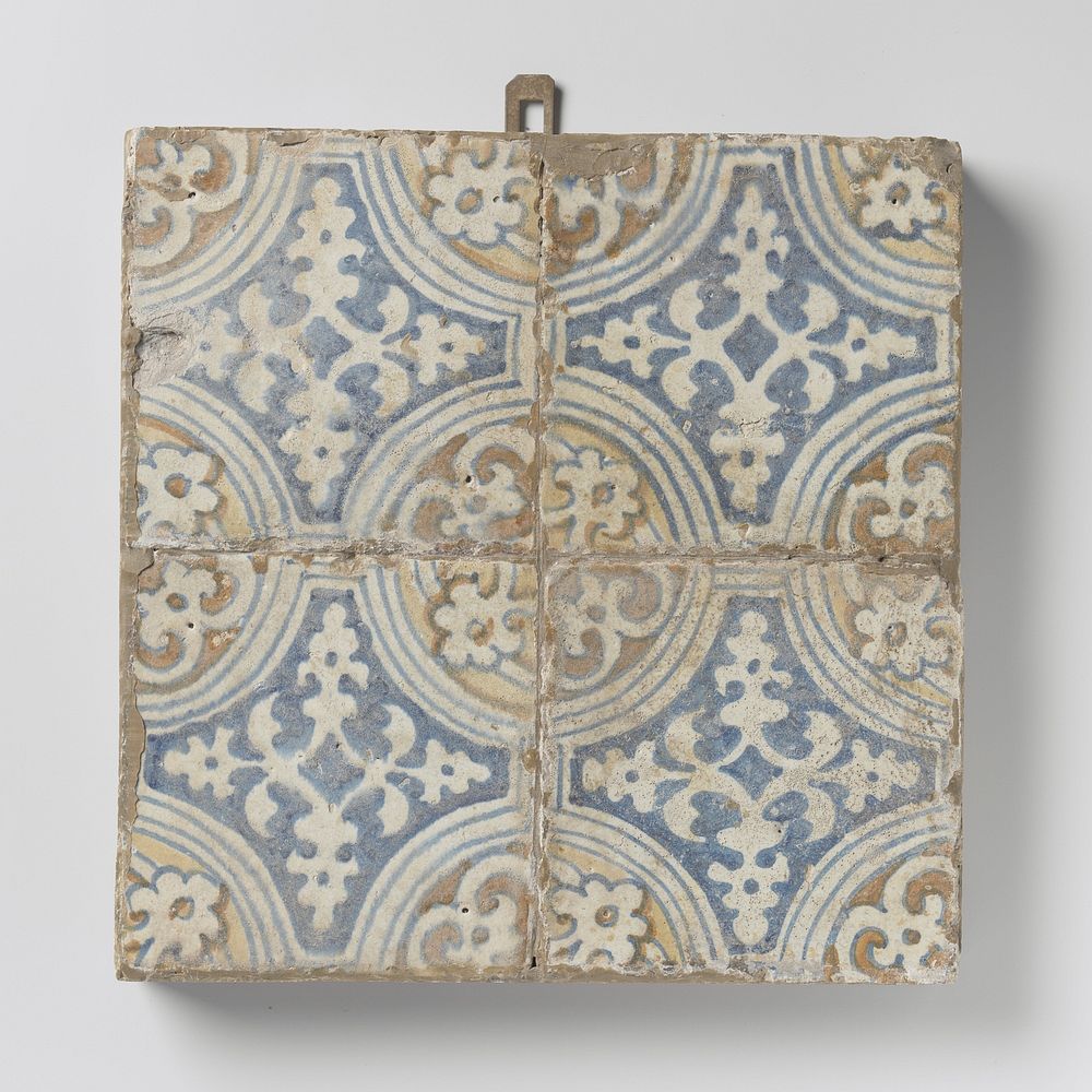 Veld van vier tegels met bladpatroon (c. 1560 - c. 1600) by anonymous