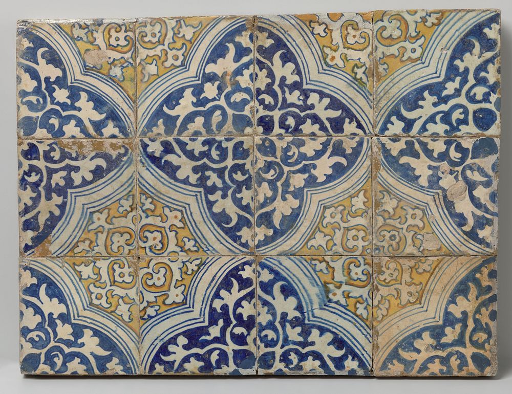 Veld van twaalf tegels met bladpatroon (c. 1555 - c. 1565) by anonymous