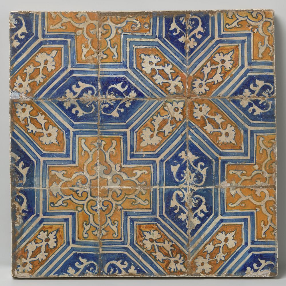 Veld van negen tegels met bladpatroon (c. 1560 - c. 1600) by anonymous