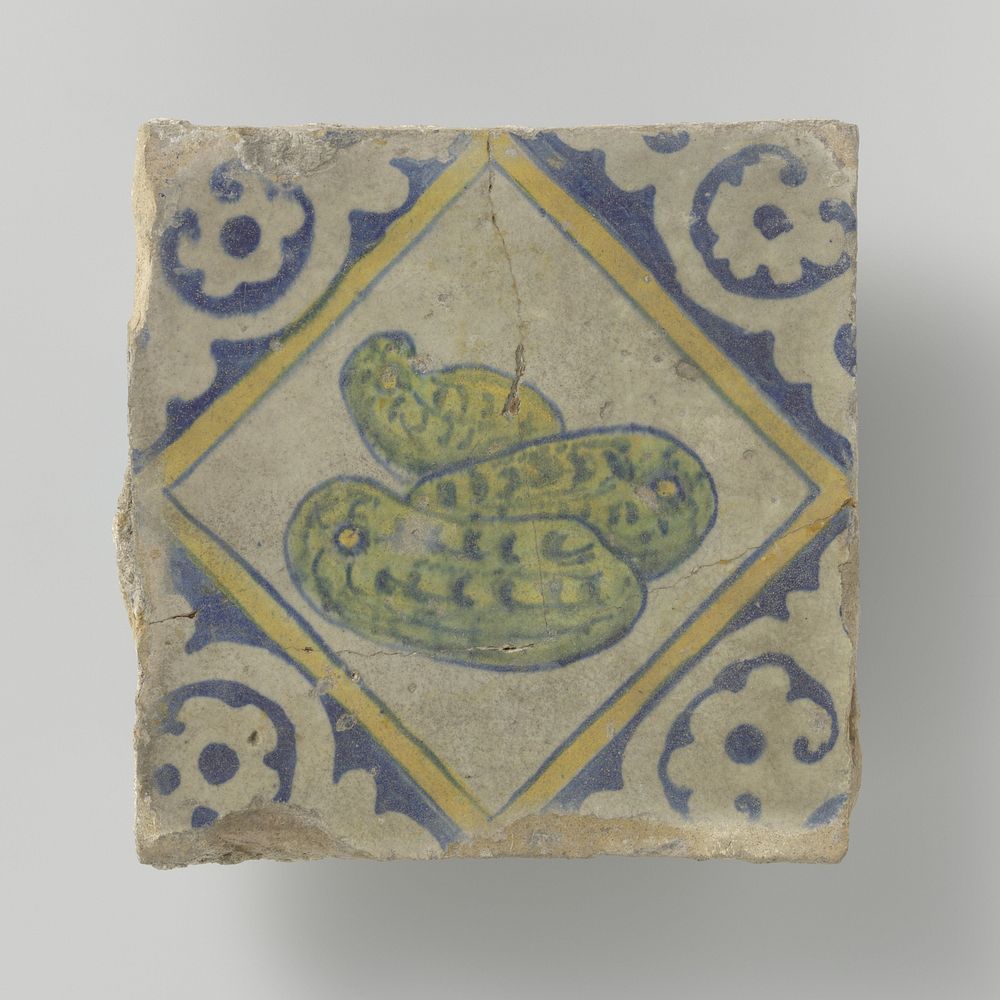 Tegel met komkommers (c. 1580 - c. 1625) by anonymous