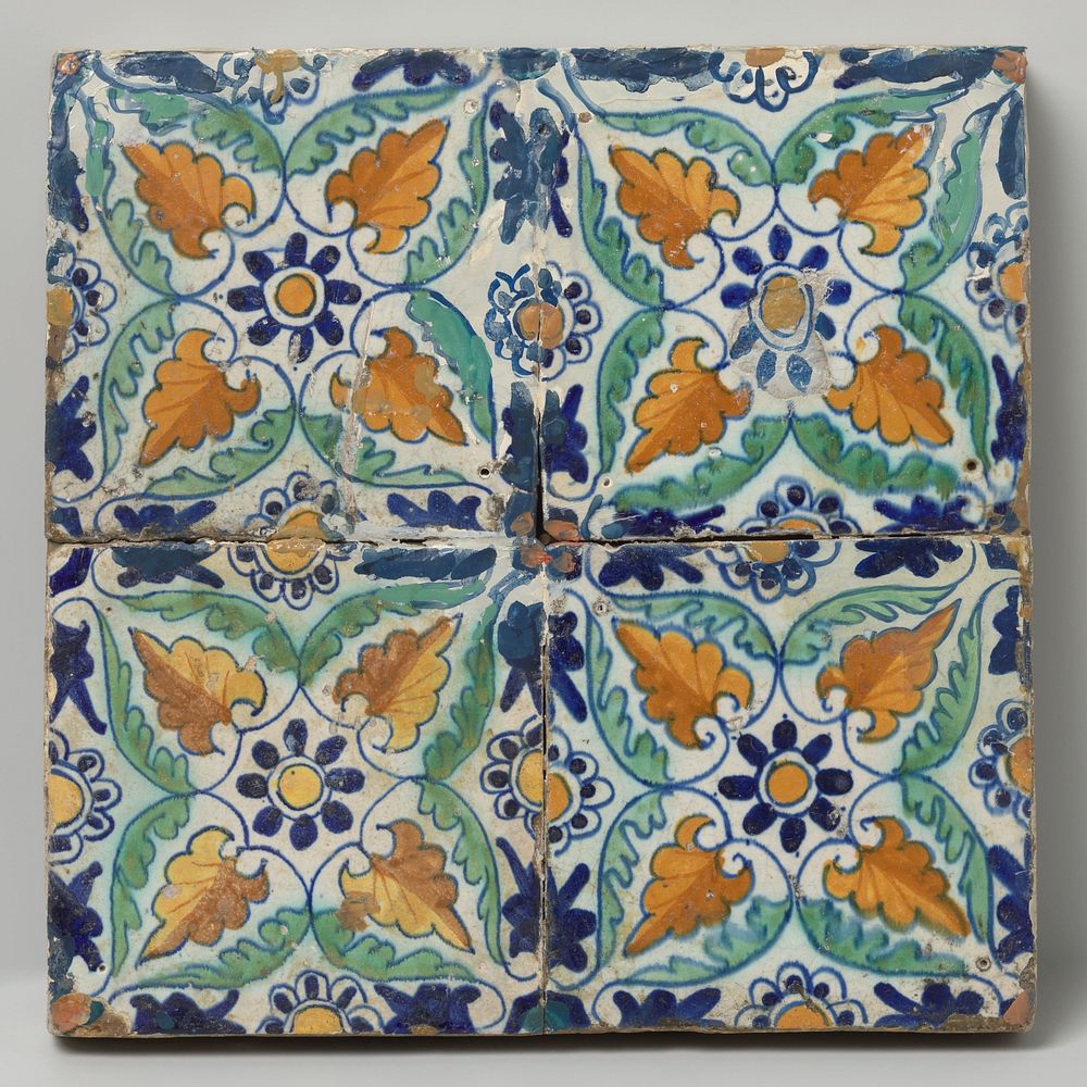 Veld van vier tegels met rozetten (c. 1600 - c. 1630) by anonymous