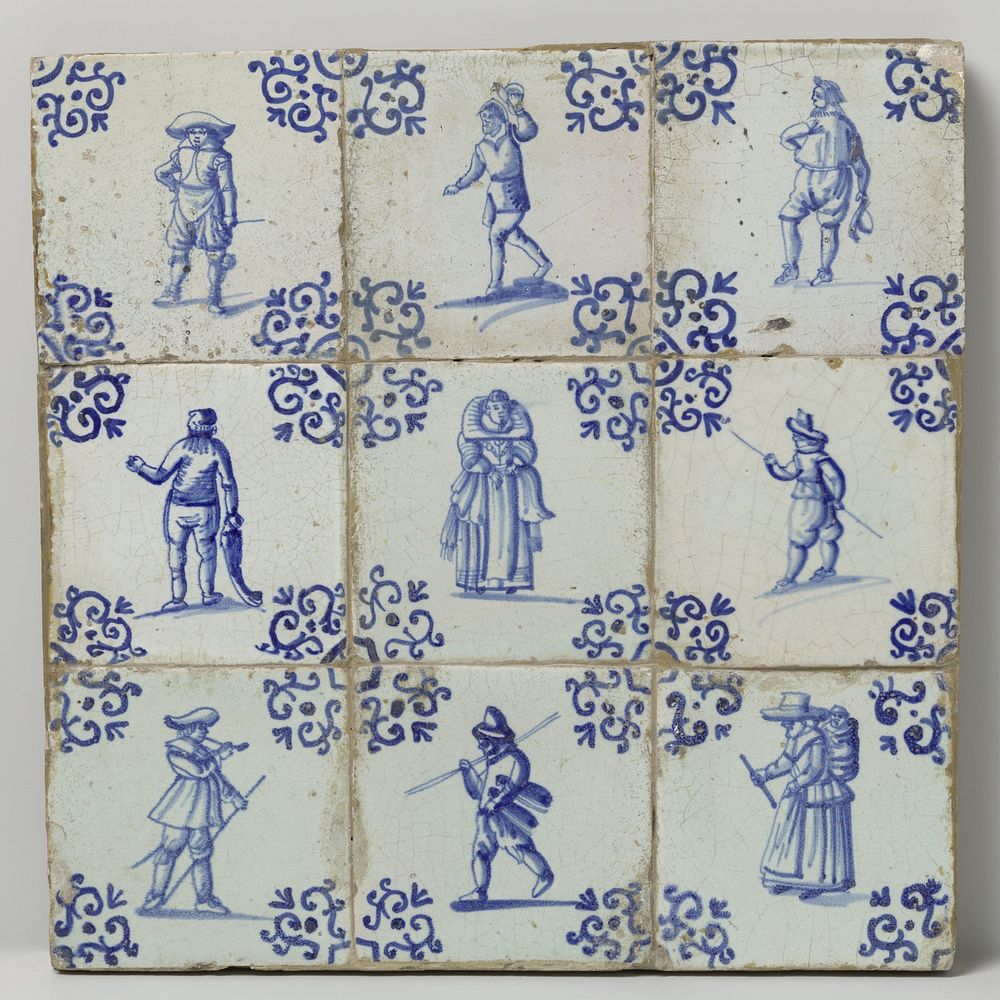 Veld van negen tegels met ambachten (c. 1620 - c. 1640) by anonymous