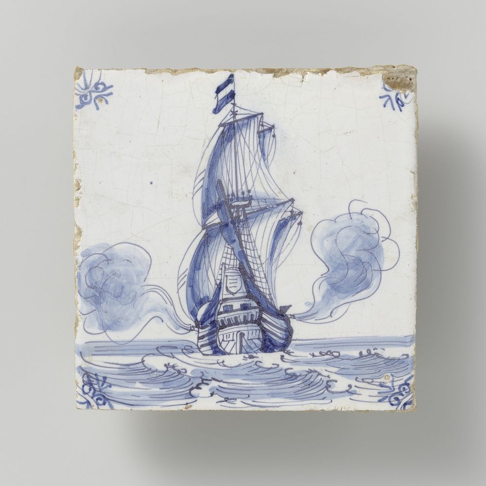 Veld van negen tegels met schepen (c. 1650 - c. 1680) by anonymous