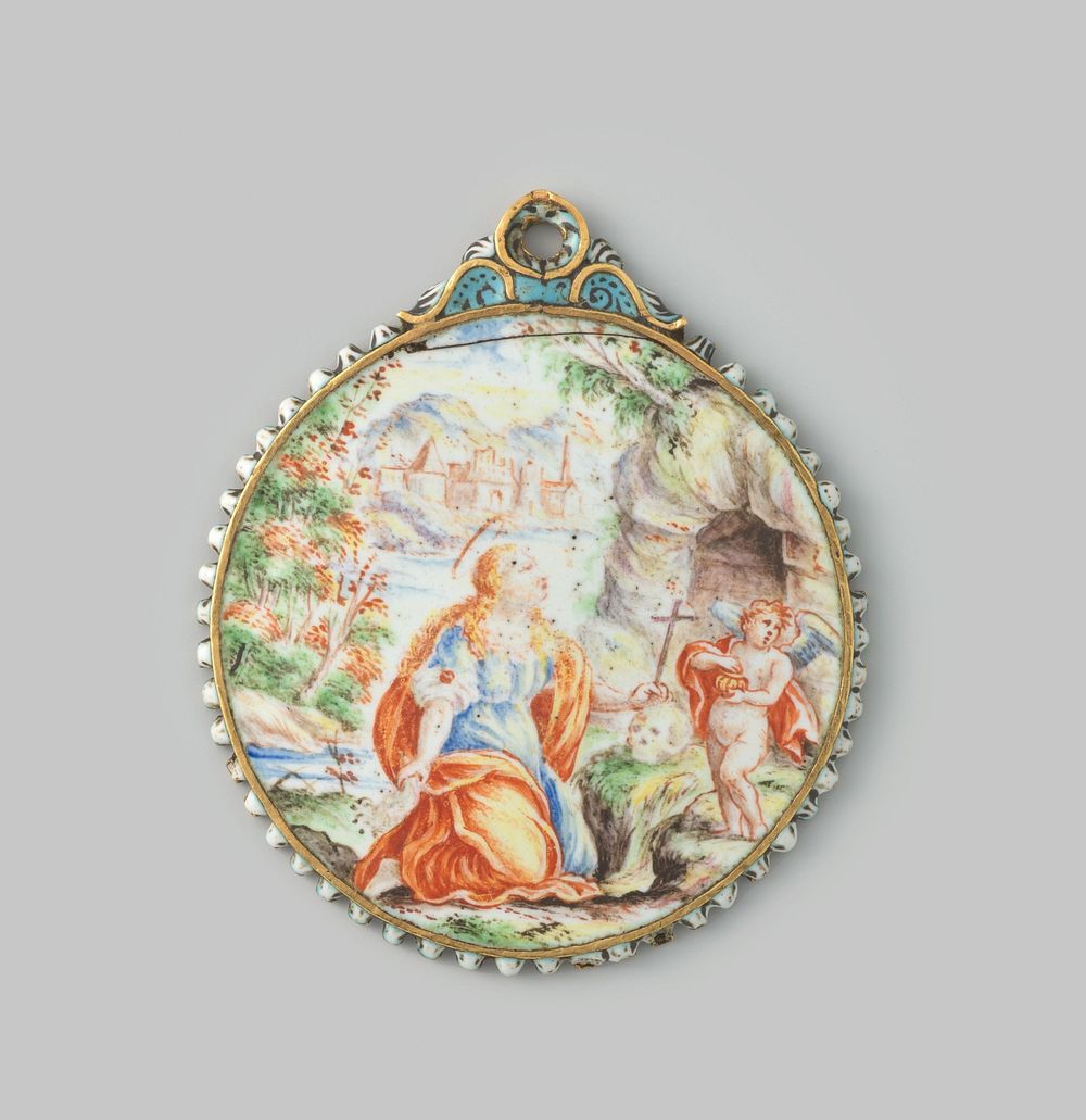 Medaillon, beschilderd in veelkleurig email met voorstellingen uit het leven van Maria Magdalena (1645 - 1665) by anonymous