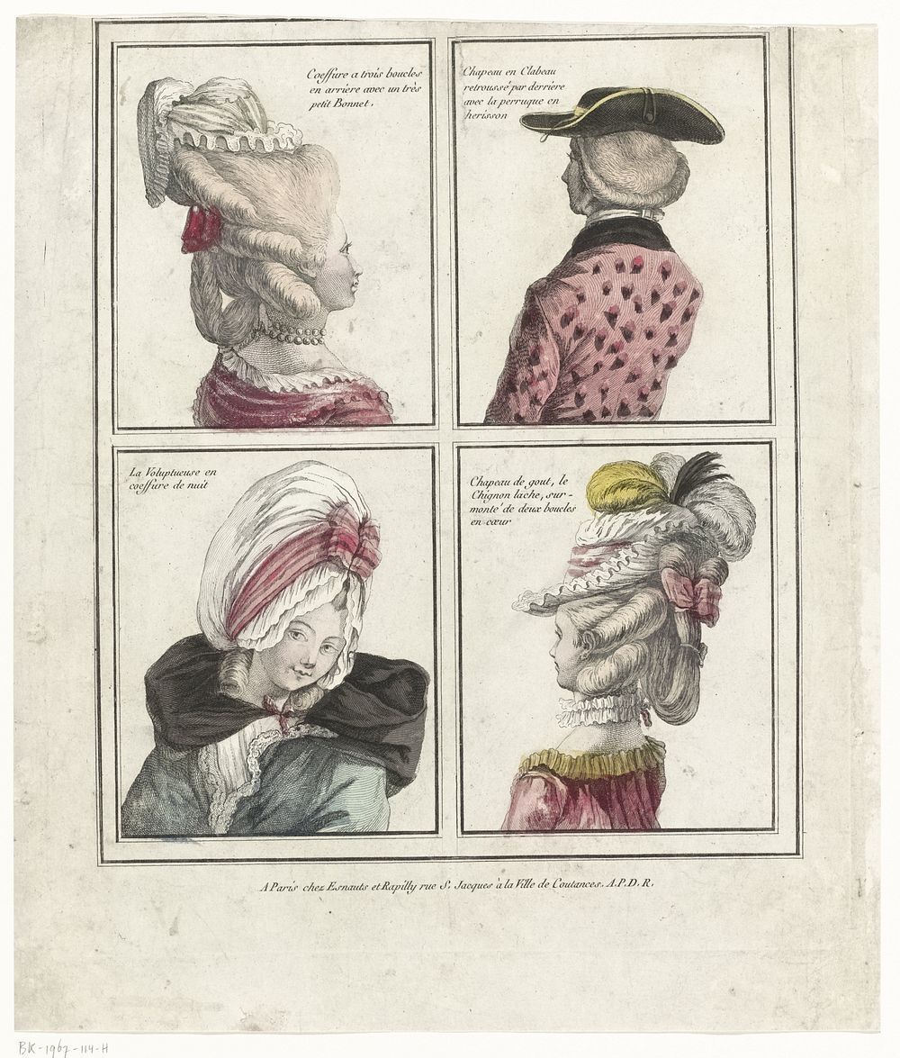 Gallerie des Modes et Costumes français...Coiffure à trois boucles (c. 1776 - c. 1777) by anonymous and Esnauts and Rapilly