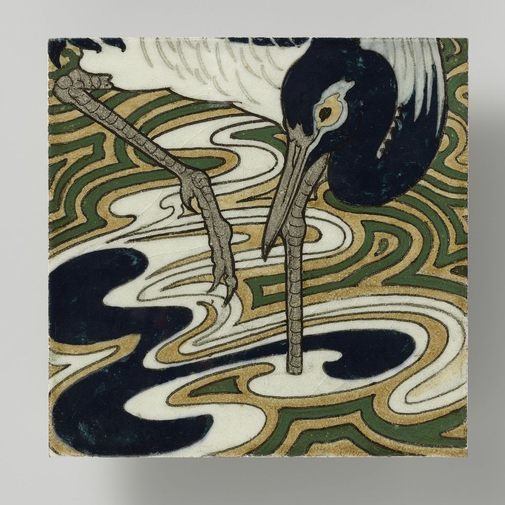 Tegel, behorend bij tegeltableau beschilderd met kraanvogels en akeleien (c. 1896 - c. 1901) by Bert Nienhuis I and…