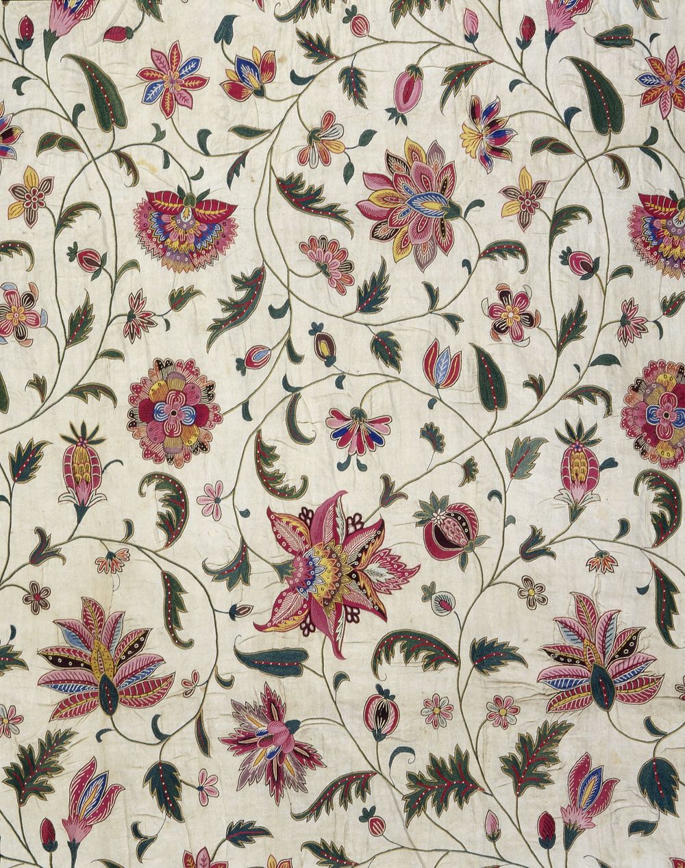 Fragment of an Embroidered Coverlet in Asian Fabric (c. 1720 - c. 1740) by anonymous