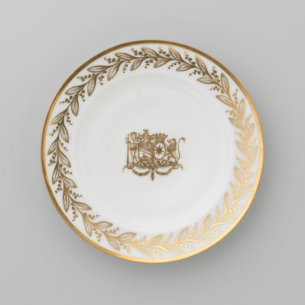 Plate with the coat of arms of Hendrik Peter Godfried Quack and Isabella Gertraud von Carnap (c. 1790 - c. 1800) by E…