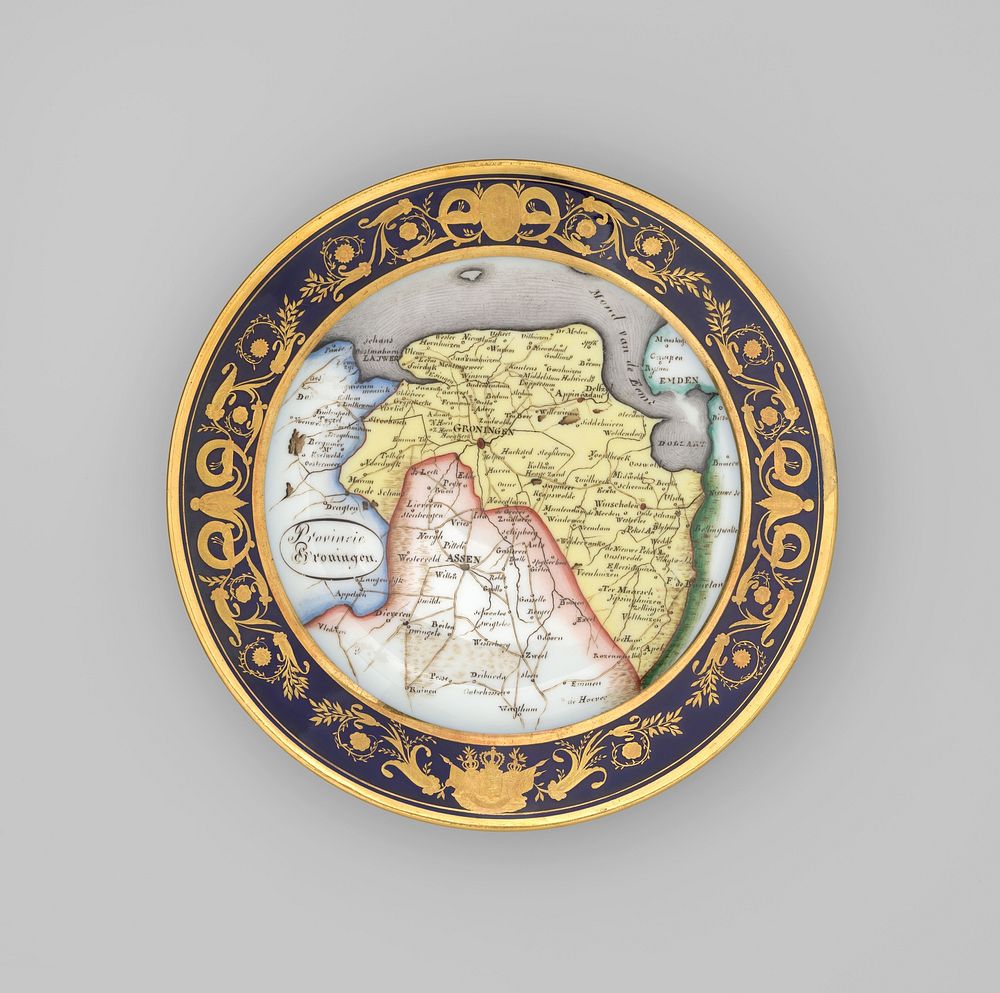 Plate with a topographical image of the province of Groningen (1822) by anonymous, Monogrammist RD porseleinschilder and…