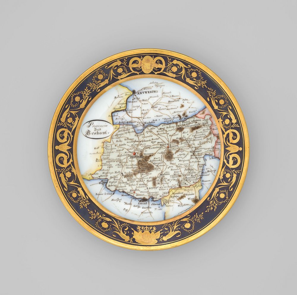 18 plates, each decorated with a Netherlandish province (1822) by anonymous, Monogrammist RD porseleinschilder and Raimond…