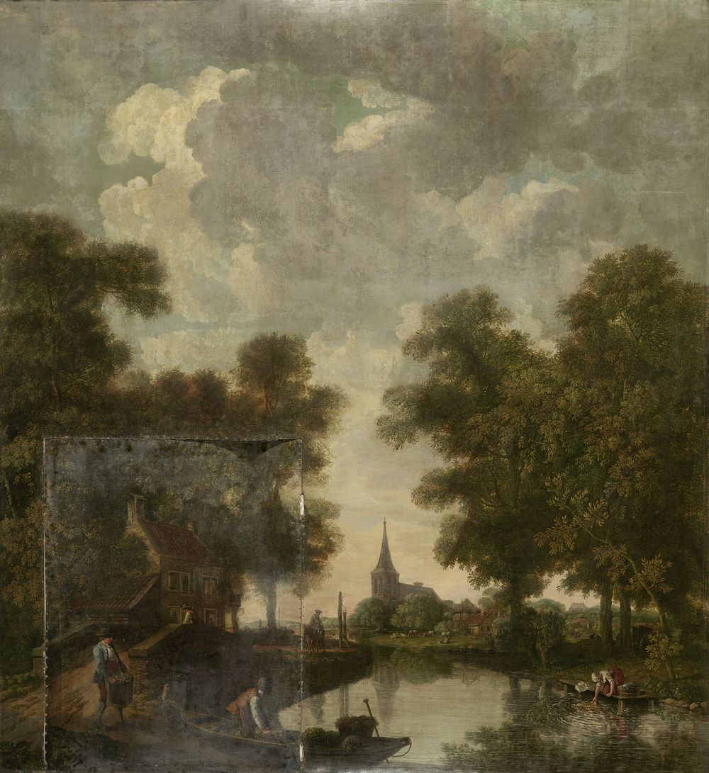Behangselschildering met een Hollands landschap met rivier (c. 1776) by Jurriaan Andriessen