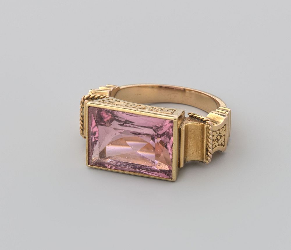 Ring in neo-stijl bezet met een roze toermalijn (c. 1950 - c. 1953) by G Mes