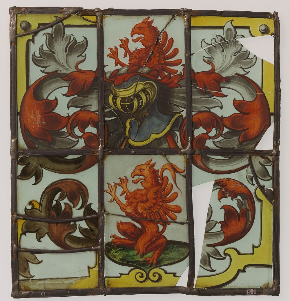 Ruit met een zittende rode griffioen en als helmteken eveneens een rode griffioen (c. 1600 - c. 1650) by anonymous