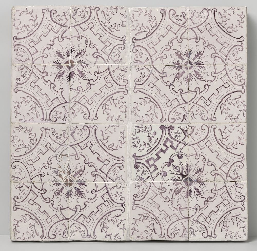 Tegelveld met zestien tegels (1760 - 1810) by anonymous