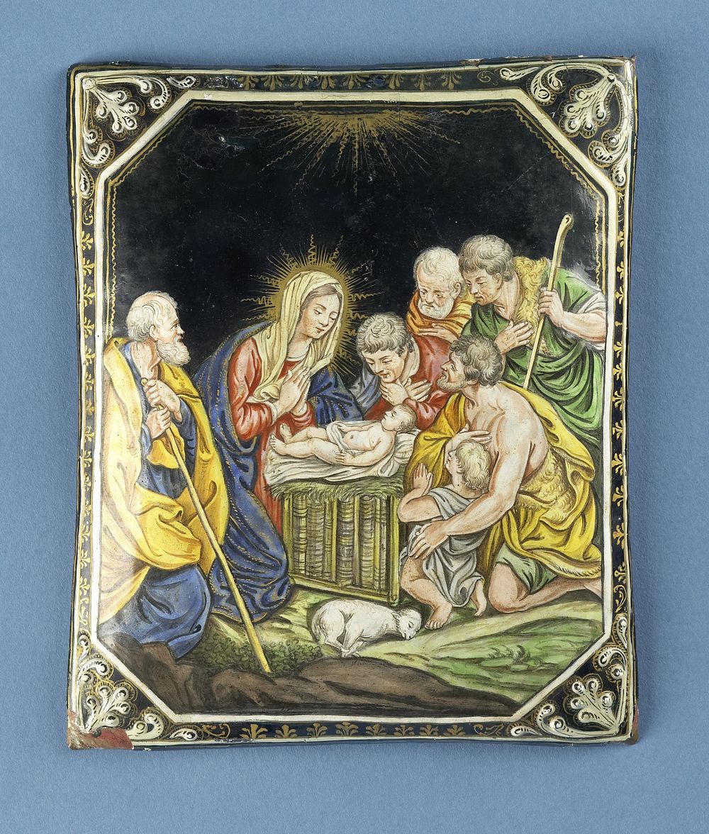 Plaquette van koper met émail met voorstelling van de Geboorte van Christus en de aanbidding door de herders. (c. 1725 - c.…