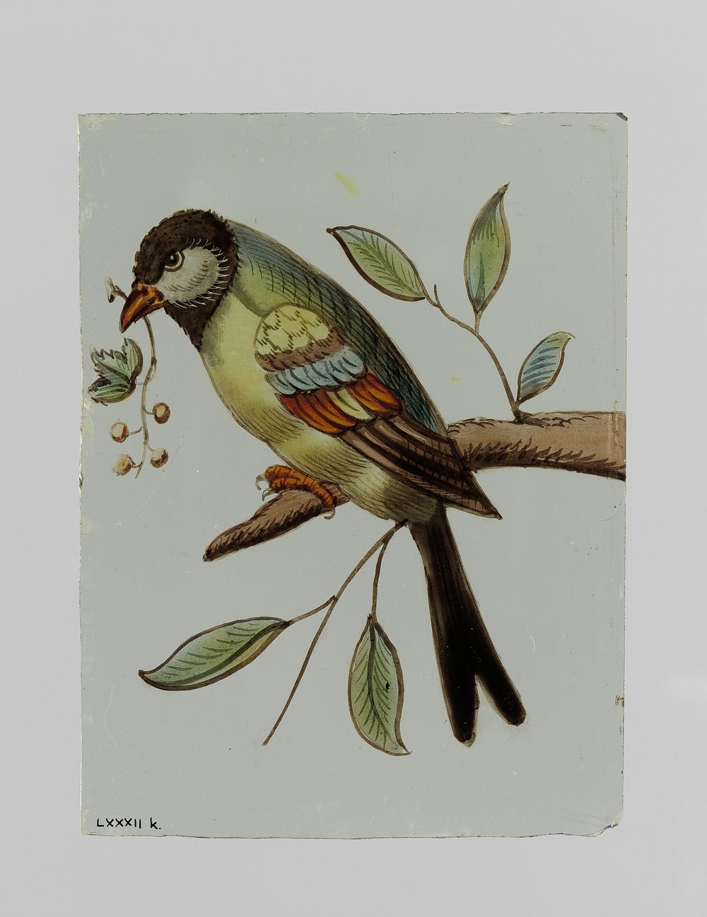 Ruit met een vogel met een tak met besjes in zijn snavel (c. 1650 - c. 1675) by anonymous
