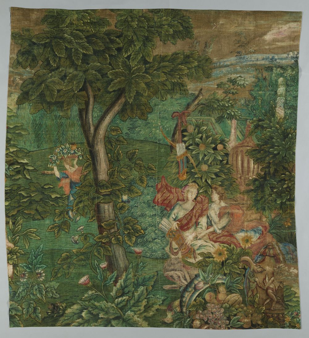 Wandbespanning van grove jute met voorstelling van Diana in boslandschap (1785 - 1800) by anonymous and anonymous