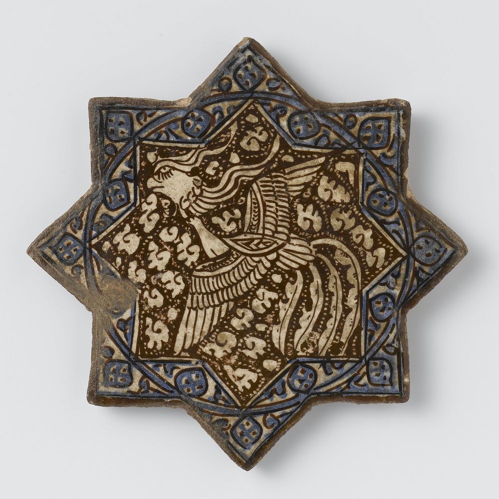 Star-shaped tile with a phoenix and stylized flower spray (c. 1250 - c. 1324) by anonymous