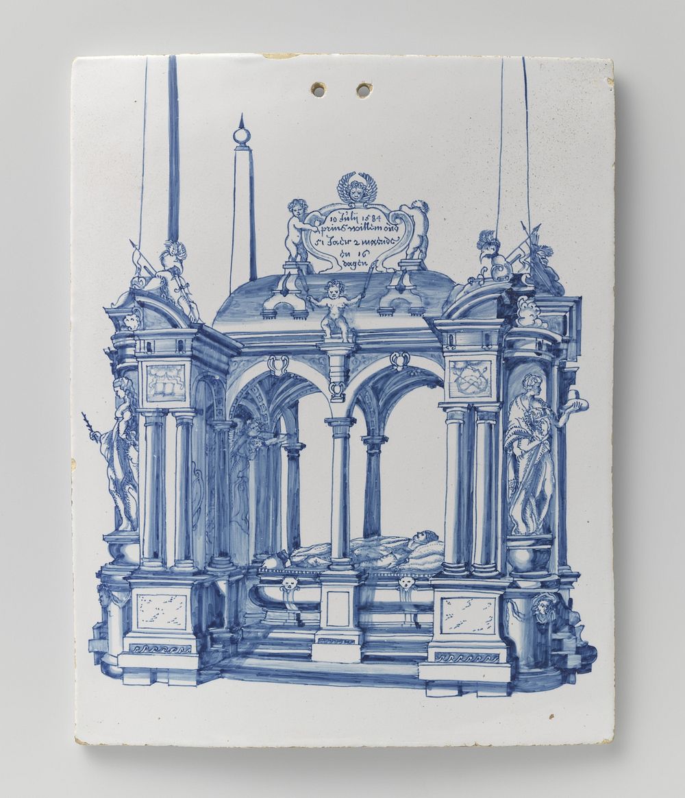 Two plaques with the Tomb of William of Orange in the Nieuwe Kerk in Delft (1657) by Isaac Junius and anonymous