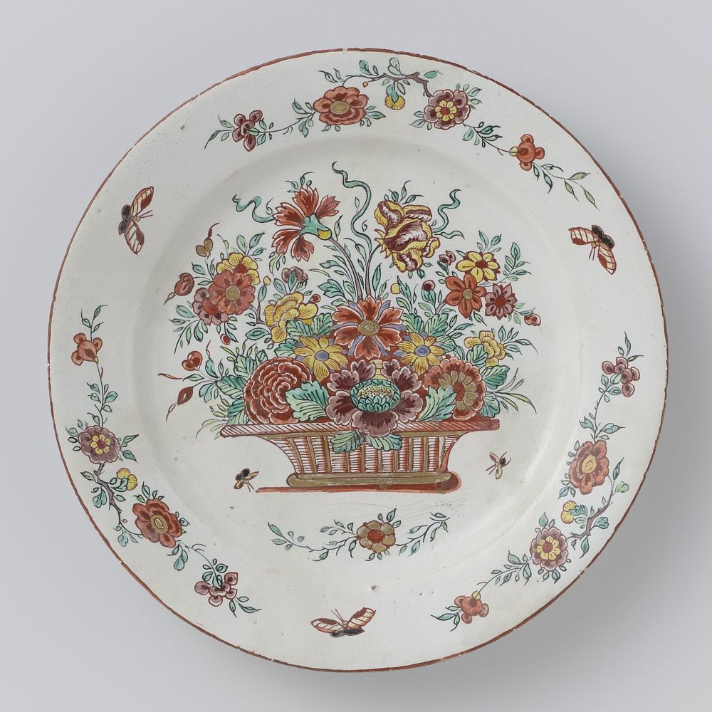 Bord van faïence met bloemenmand (c. 1750 - c. 1780) by anonymous