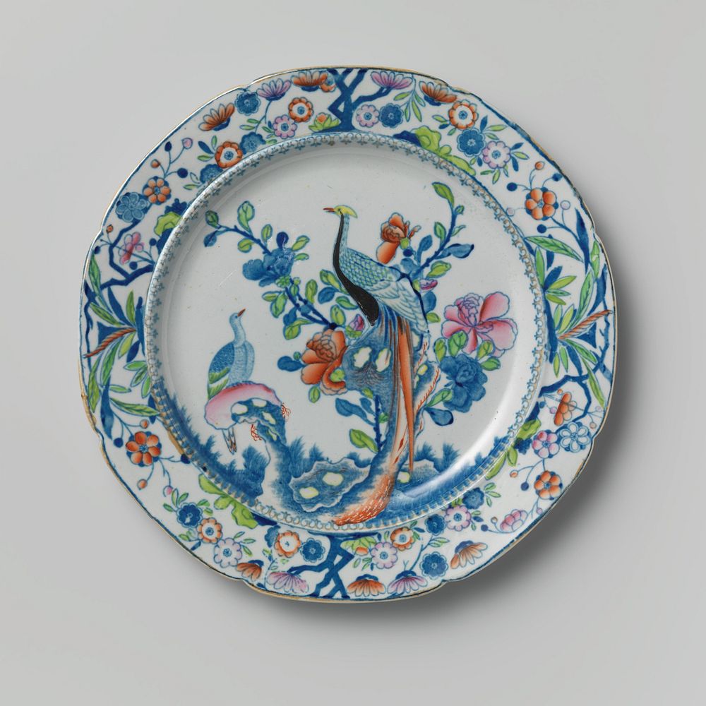 Bord met vogels en Chinese bloemen (1840 - 1860) by Mason