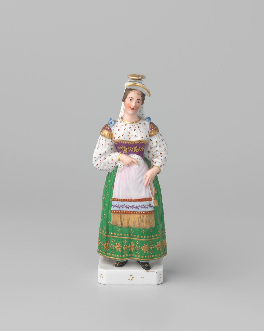 Bottle in the shape of a woman in folk costume (c. 1800 - c. 1810) by school van Fontainebleau