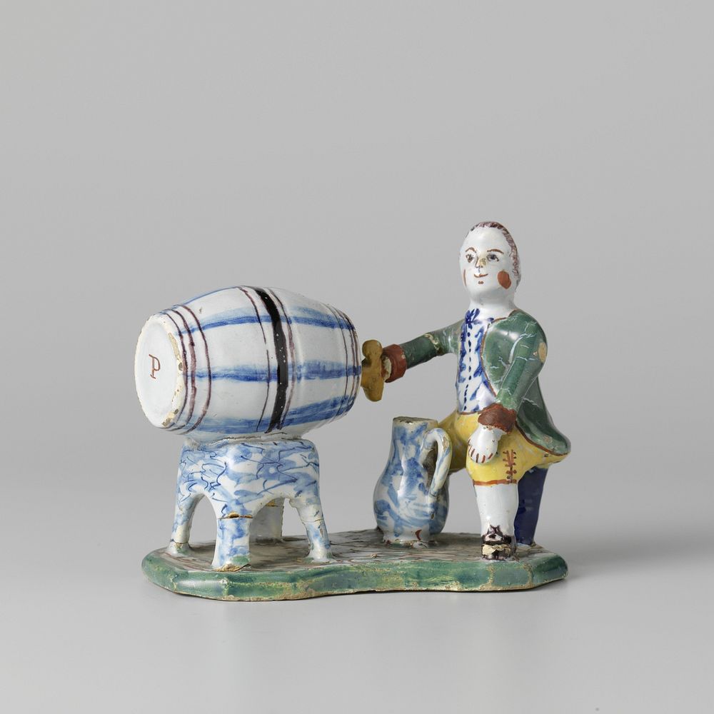 Man tappend uit een wijnvat van faience (c. 1750 - c. 1790) by anonymous
