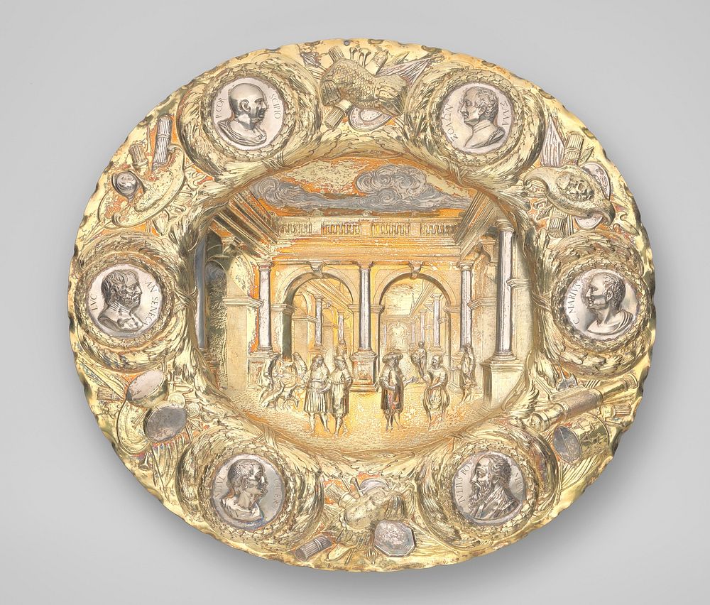 Ovale schaal van zilver gedeeltelijk verguld (1675 - 1700) by Johann Heinrich Mannlich