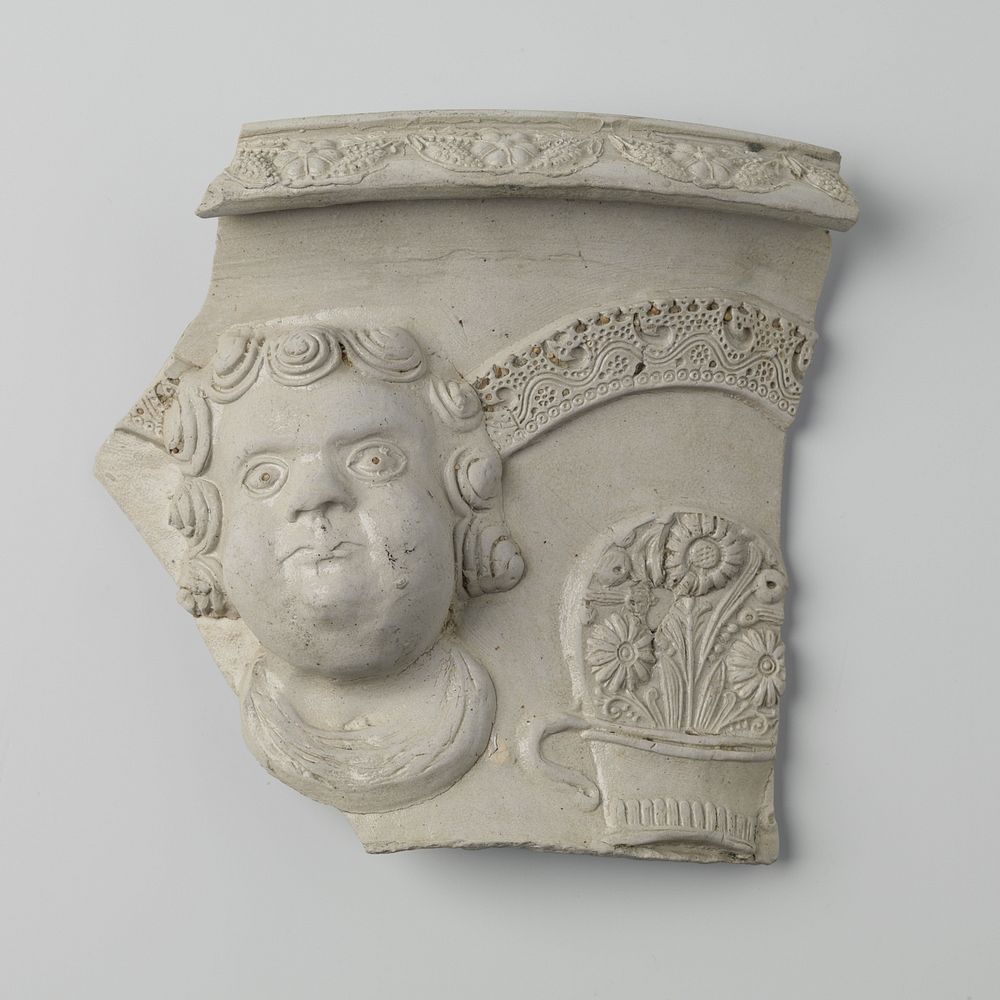Fragment of a flower pot with the head of a child (c. 1700 - c. 1740) by anonymous