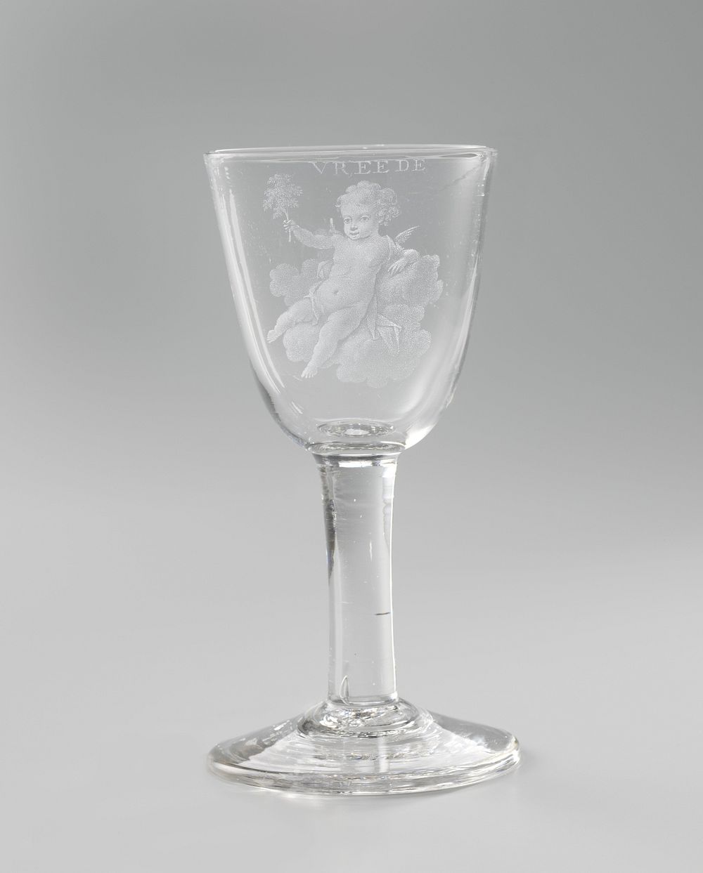Wine glass with a putto of peace (c. 1795) by anonymous and David Wolff