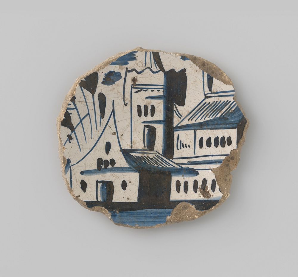 Scherf van een schotel van grof aardewerk (c. 1400 - c. 1950) by anonymous