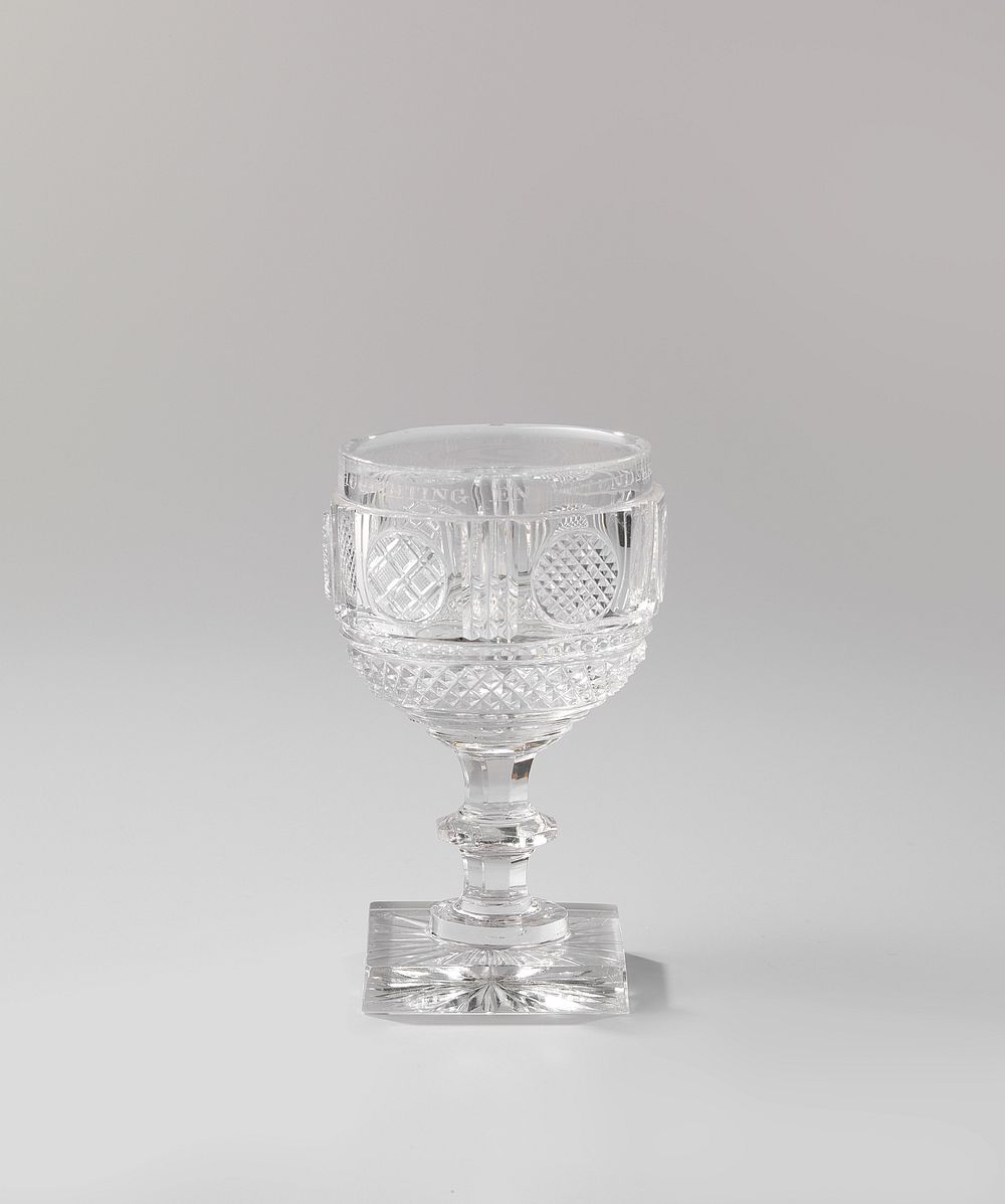 Kelkglas op vierkante voet, met het opschrift: CITADEL ANTW. 1830 & 1831 H J v Mourik 2 Lt Kwartm (1831) by anonymous and…