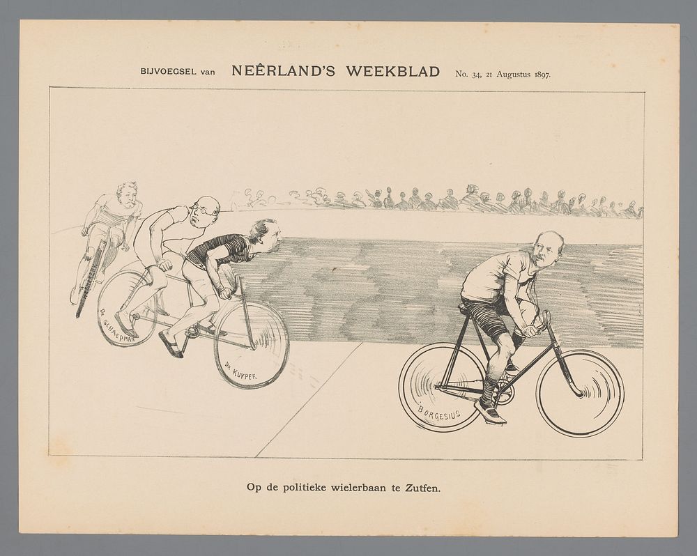 Op de politieke wielerbaan te Zutfen (1897) by anonymous
